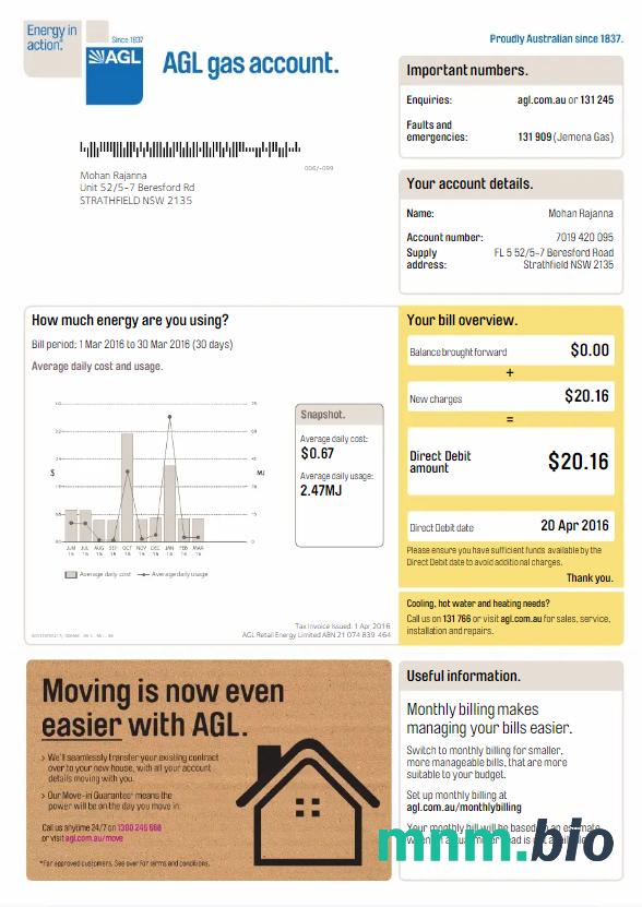 Australia AGL rachunek za media Word i szablon PDF, Wersja 3